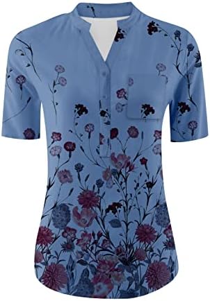 Копчиња со кратки ракави нагоре кошули за жени врвови летни цветни блузи за жени деловни обични кошула Blusas de Moda 2023