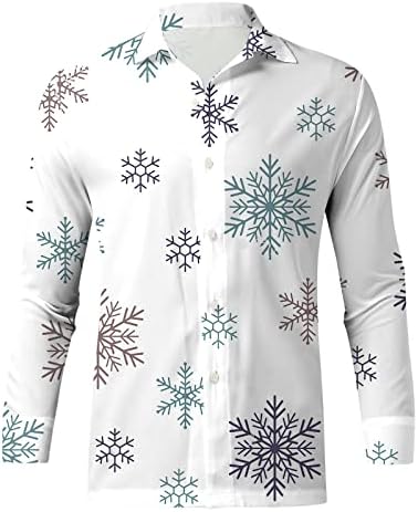 Божиќно копче на Вокачи, надолу кошули за мажи со долг ракав, смешен Божиќ, снежен човек, печатење на лежерна кошула за забава