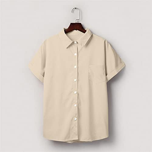 Копче за вратот на женката на желка надолу лабава вклопена опуштена вклопена маица со блуза за дами есен лето xo xo