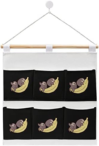 Банана Мрзлив Ѕид Плакарот Виси Торба За Складирање 6 Џебови Лен Памук Над Вратата Организатор Торбички За Спална Соба Бања