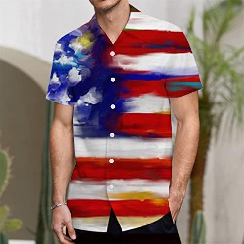 1776 Ден на независност Алоха Кошули за мажи со копче со цврста боја маичка со кратки ракави за одмор