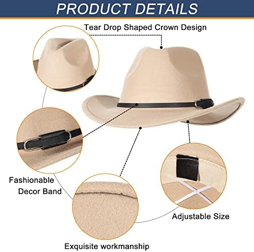 Gemvie каубојска капа за мажи Classic Classic Roll Up Bred Fedora Cowgirl Hat Western Cowboy Hat со појас