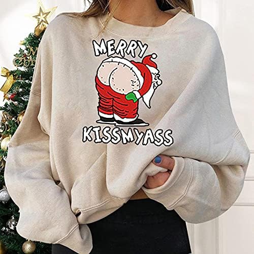 Icodod женски плус големина Божиќ пулвер качулка Снежен човек печати врвови со необични кошули со џемпери за џемпери од карневалска