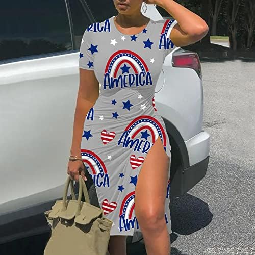 Миашуи Долги Летни Фустани За Денот На Независноста На Жените Моделите На Американското Знаме Обичните Жици За Влечење Ги Пресекуваат