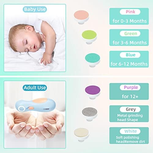 Prefectus Electric Baby Nail Trimmer, Безбеден комплет за датотеки за нокти за бебиња, 6 глави за мелење и LED светло