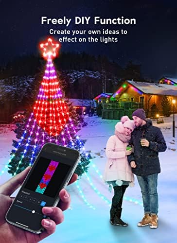 Светла на стринг на надворешни божиќни starвезди, паметни RGB водопади дрво жица светло со далечински управувач со апликации,