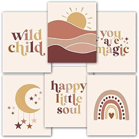 6 реверзибилни boho wallидни декор отпечатоци од расадник декор, 20 месечни налепници за пресвртница за бебиња, украси за бебиња, месечни налепници за пресвртница за беб