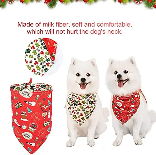 Випит двострана Божиќна кучиња бандана, еластичен триаголник за перење весели Божиќни снежни дрвја елк куче шал биб за мали