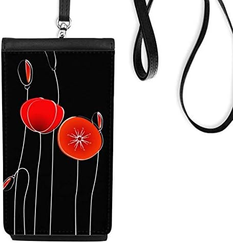 Цвеќиња со црвен круг линија уметност пченкарен телефон паричник чанта што виси мобилна торбичка црн џеб