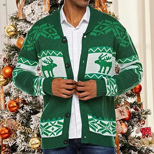 Божиќни џемпери за божиќни кардиган во ЛБСКУС, мажи слатки Рудолф ирваси празник празнично плетено џемпер копче надолу