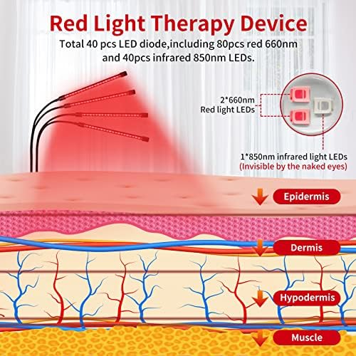 Светилка за терапија со црвена светлина со штанд, 120 LED диоди Црвена инфрацрвена светлосна терапија ламба со прилагодлив штанд
