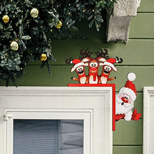 Декорација на рамка за Божиќна врата | Дрвена врата агол Санта Клаус Елк знак | Божиќни рамки за прозорци за украси за wallидови,