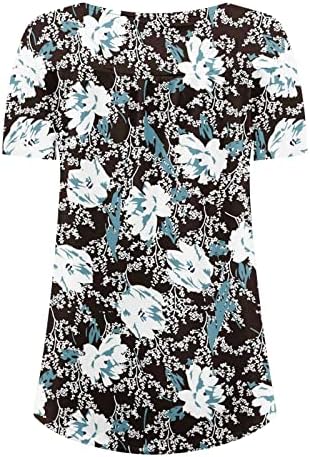 Дами кратки ракави памучни цветни графички обични лабава лабава вклопена опуштена маичка со блуза - маичка за вратот за тинејџери