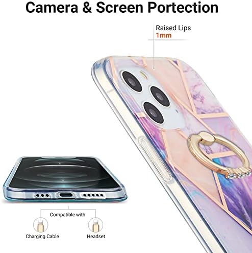 Dooge Компатибилен со iPhone 12 iPhone 12 Pro Case, тенок тенок сјајно мек мермер TPU кутија за жени девојки со 360 степени