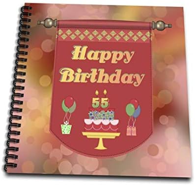 3Drose DB_186501_1 Среќен 55 -ти роденденски банер, торта со книга за цртање на подароци и балони, 8 на 8 “
