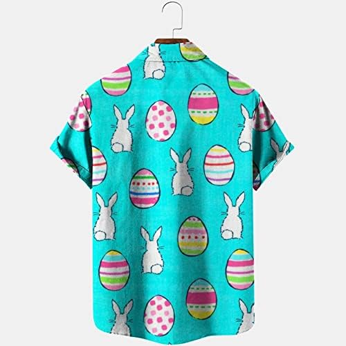 Велигденски кошули за мажи летен краток ракав Смешно зајаче зајак за печатење графички маички плус големина лапел врвови блуза