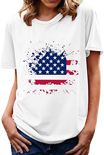 2022 летни кратки ракави врвови за жени Денот на независноста маица за одмор екипаж на екипаж лабава лежерна графичка маица
