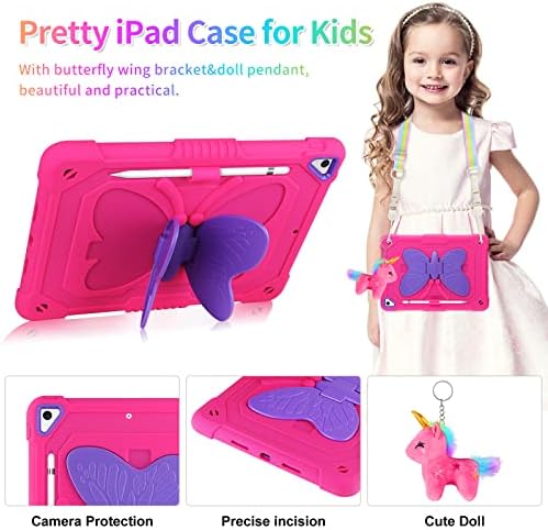 За iPad 9 -та 8 -та 7 -та генерација кутија со заштитник на екранот за пеперутка штанд на рамената, држач за моливче за молив, iPad 10.2 Case Деца девојчиња Хард покритие за iPad 9 -