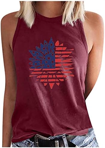 Женски патриотски кошули, американски резервоар за знаме на врвови за жени сончоглед графички маички без ракави топ 4 -ти јули