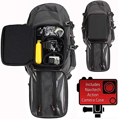 Ранец на ранец на фотоапаратот Navitech и сива складирање со интегрирана лента за градите - компатибилен со акционата камера