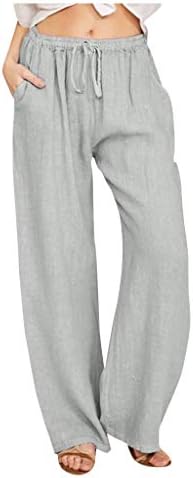 Meymia женски памучни постелнини панталони Мода лесна височина со високи печати за печатење на половината широка нога јога плажа панталони