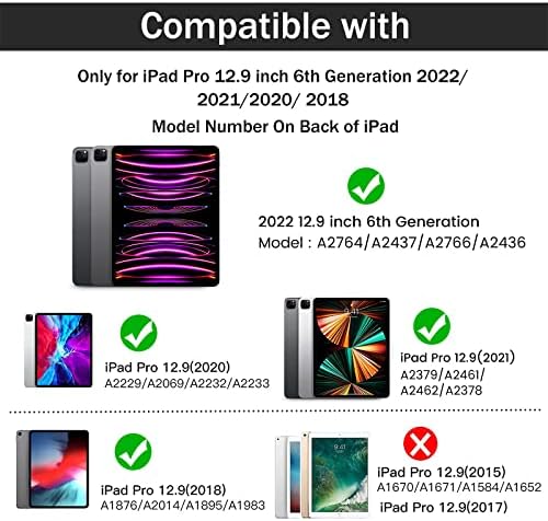Gahwa iPad Pro 12.9 инчи случај 6 -ти/5 -ти/4 -ти/3 -ри генерал 2022/2021/2020/2018 со држач за моливи [Поддршка 2 -ри генерал