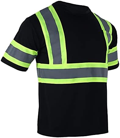 Blknights со голема видливост рефлексивна безбедносна кошула за мажи ANSI класа 2 градежни работи црни кратки ракави кошула