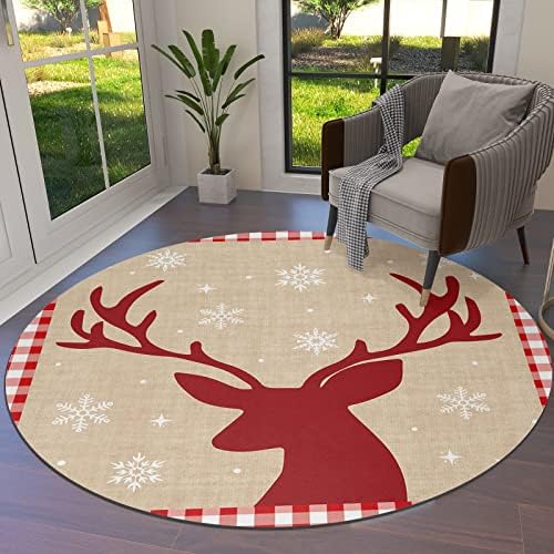 Голем килим за дневна соба за дневна соба, 4-ти килими што не се лизгаат за детска соба, Божиќна елк снегулка црвена карирана