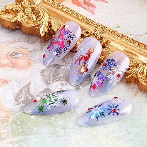Божиќни налепници за нокти - 8 чаршафи Елкс Ноил Уметнички декорации за одмор Декорации за нокти DIY Снегулка 3Д самолепливи