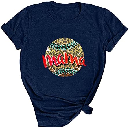 Женски маички маички мама буква класични врвови летни модни бејзбол графички маички, обични кратки ракави, блузи од вратот