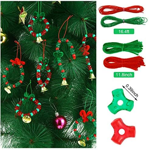 Божиќни мониста комплет за украси за деца, 1000 парчиња три мониста, 200 парчиња пластични мониста, 50 парчиња стебла на chenille,