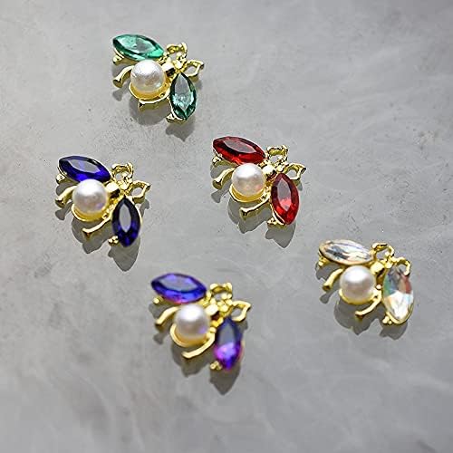 10 парчиња шарена метална легура пчела 3Д украси за уметност шарм златен накит скапоцен камен јапонски стил маникир додатоци