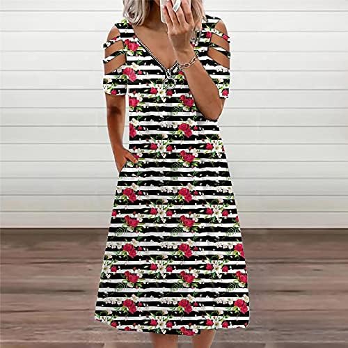 Nokmopo Flowy фустани за жени случајна мода цврста боја шуплива кратка ракав патент v-врат фустан женски фустани