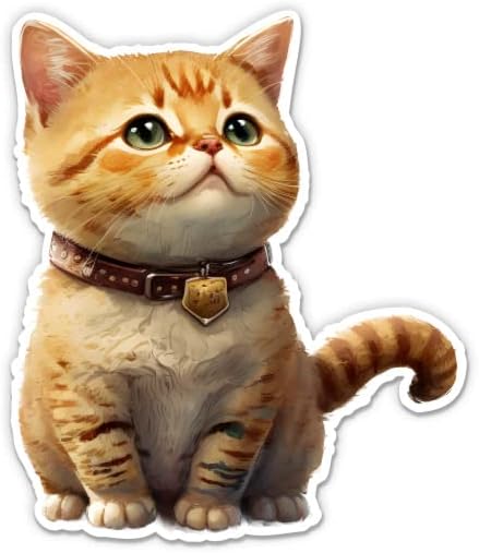Симпатична налепница за мачки од портокалова таби - налепница за лаптоп 3 - водоотпорен винил за автомобил, телефон, шише со