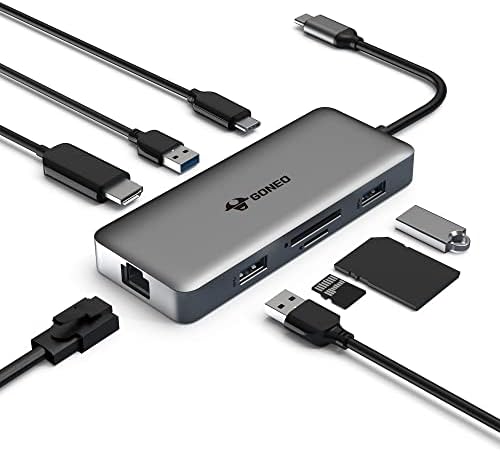 GONEO 8 ВО 1 USB C Hub Multiport Адаптер, USB C Докинг Станица СО 4k HDMI Порта, 3 USB Порти, Sd/TF Читач На Картички, USB C