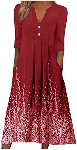 Летни фустани на Nokmopo за жени 2023 година, женски летен случај на летна мода V-вратче за печатење со среден ракав, лабав