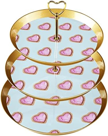 Драгонбту 3 Ниво Кекси Стојат Со Злато Прачка Пластични Нивоа Десерт Кула Послужавник Розова Љубов Срце Светло Сина Позадина