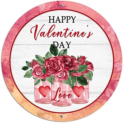 Тркалезни метални знаци на венец на Денот на вineубените розово rogeубов црвено срце вазна од дрво жито калај знак за ангажман