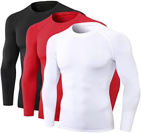 3 пакувања мажјални атлетски кошули со долги ракави кошули со основен слој Брз сув тренинг маички фудбалски врвови што трчаат