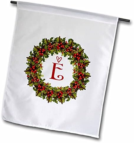 3drose Letter e- црвен бери холи венец со скриптно срце - знамиња