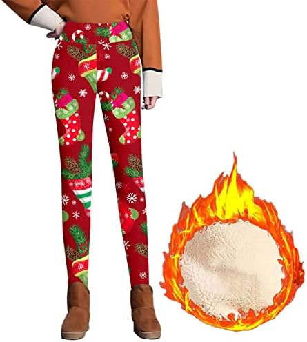 Божиќни хеланки за жени 2022 година, топло на половината со висока половината Y2K плус големина руно обложени затегнати зимски