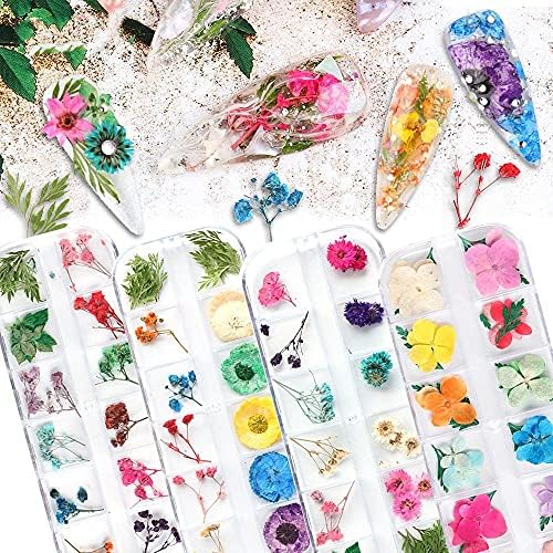 3 кутии со уметност за нокти сушени цвеќиња летни нокти сончогледи гипсофила дафодили