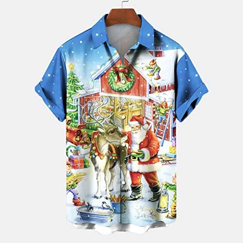 Божиќни кошули на Wybaxz за мажи зелени Божиќни божиќни дигитално печатење џеб тока лапел кошула со кратки ракави мажи врвни