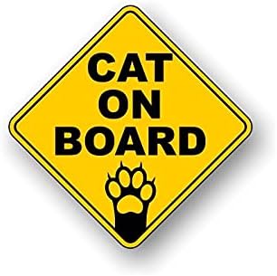 7 Мачка на одборот Декал за налепница на жолт дијамант за безбедност на возилото мачка на одборот ВНИМАНИЕ НА МИНИВАНСКИ СУВ