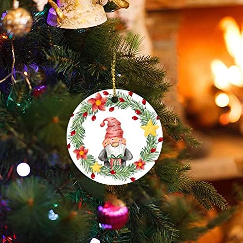 Сувенир на Дедо Мраз и Божиќен венец, украсен украс за венец, двострана висина за виси 3 “Подарок за семејни пријатели за одмор