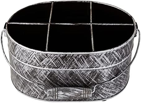 Црна и сребрена метална кади обична 10,5 x 8 x 5 - галванизиран организатор на метал за кујнски бројач - удобна дрвена рачка