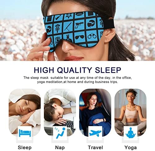Унисекс спиење маска за очи, тенка-сина линија-полици-икони ноќна маска за спиење удобно покритие за сенка за спиење на очите