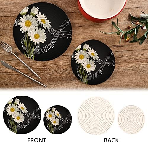 Музички белешки и мажени цвеќиња на држачи за црни тенџере за кујнски тристери за топли садови 2 парчиња отпорни на топлина