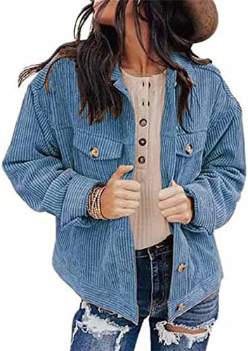 FQZWONG Women'sенски есен и зимска лабава лабава лапава двојна џебови јакна со долги ракави кошула