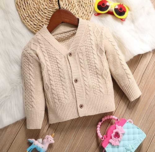 Бебе момче бебе девојче мало плетено кардиган со копче - цврст џемпер во кардиган во боја - топло, удобно, 6М -4Т новороденче